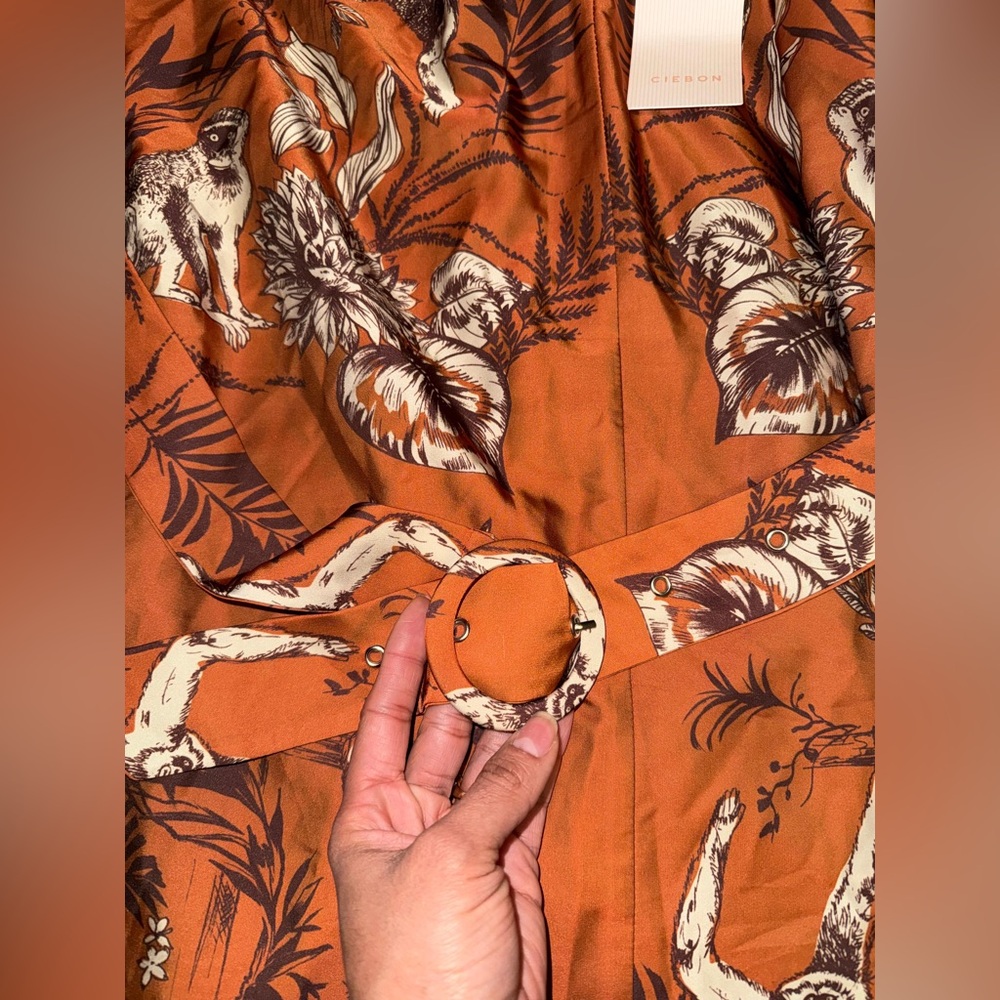 NWT- CIEBON Courtney Animal Print Halter Neck Satin Maxi Dress Size: XL - Picture 9 of 15